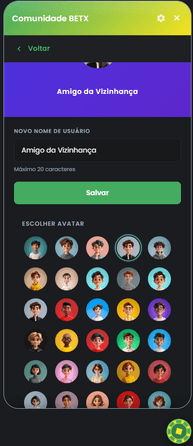 Perfil com seleção de avatares